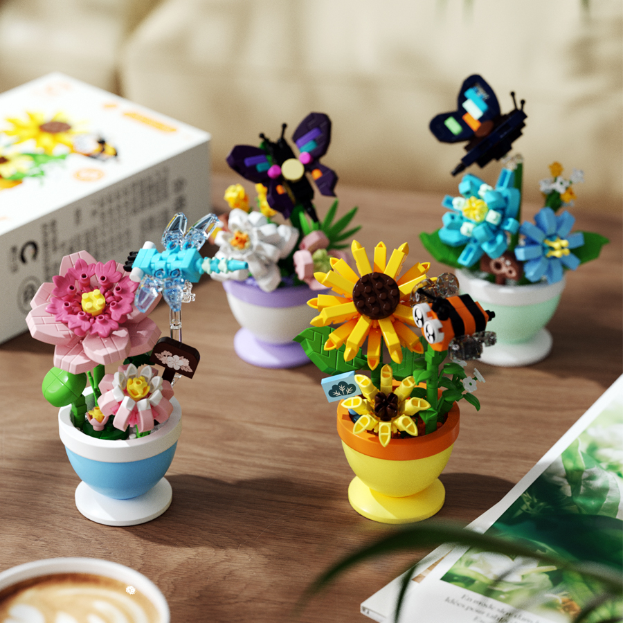 Bloempot Bouwstenen Bloemen Insect Serie Diamant Bakstenen Kinderspeelgoed Bij Vlinder Libel Tuinspeelgoed Decoraties