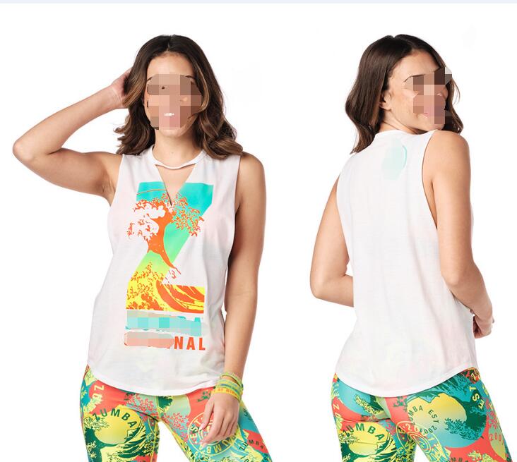 Fit funky bomuldstøj til kvinder fitnessvest toppe t-shirt v-hals  t2061: T2061 hvide / Xl