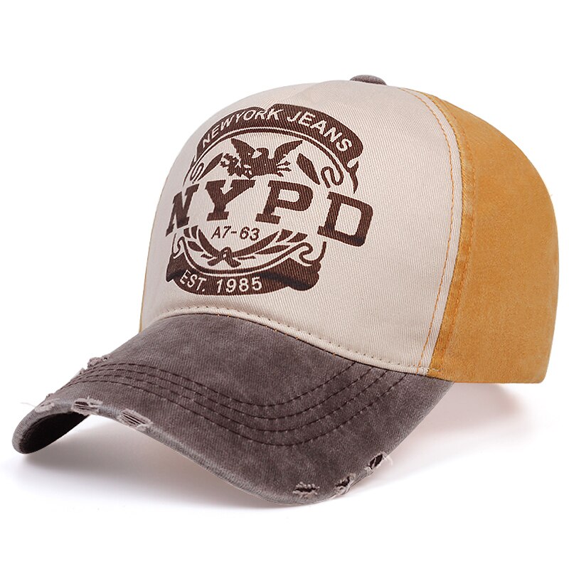 NYPD stampa Cappello Da Baseball EST 1985 Cotone Lavato cappello papà cappelli di sun di modo Regolabile Hip-hop cap Uomo Donna snapback Cappellini gorras: brown yellow