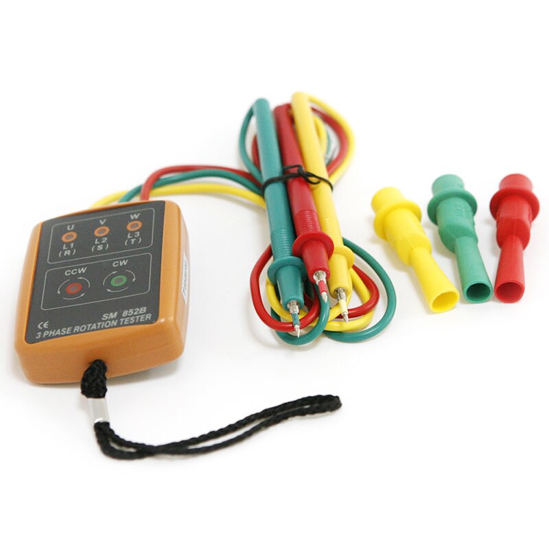 Sm852b 3- faset rotationstester digital faseindikator detektor led buzzer fasesekvensmåler spændingsmultimeter med taske