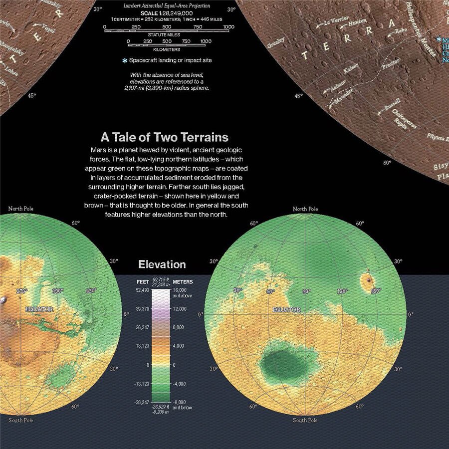 Mars Map Detailed illustration Specific Explanation Home Decor Learning Education Wall Sticker Exquisite Canvas Print Poster
