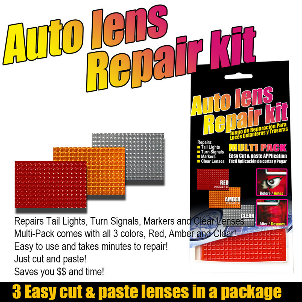 Kit de reparo da lente do automóvel do carro diy padrão grade faróis do carro lanterna traseira conjunto de ferramentas de reparo luzes do carro filme de reparo crack polonês vermelho âmbar