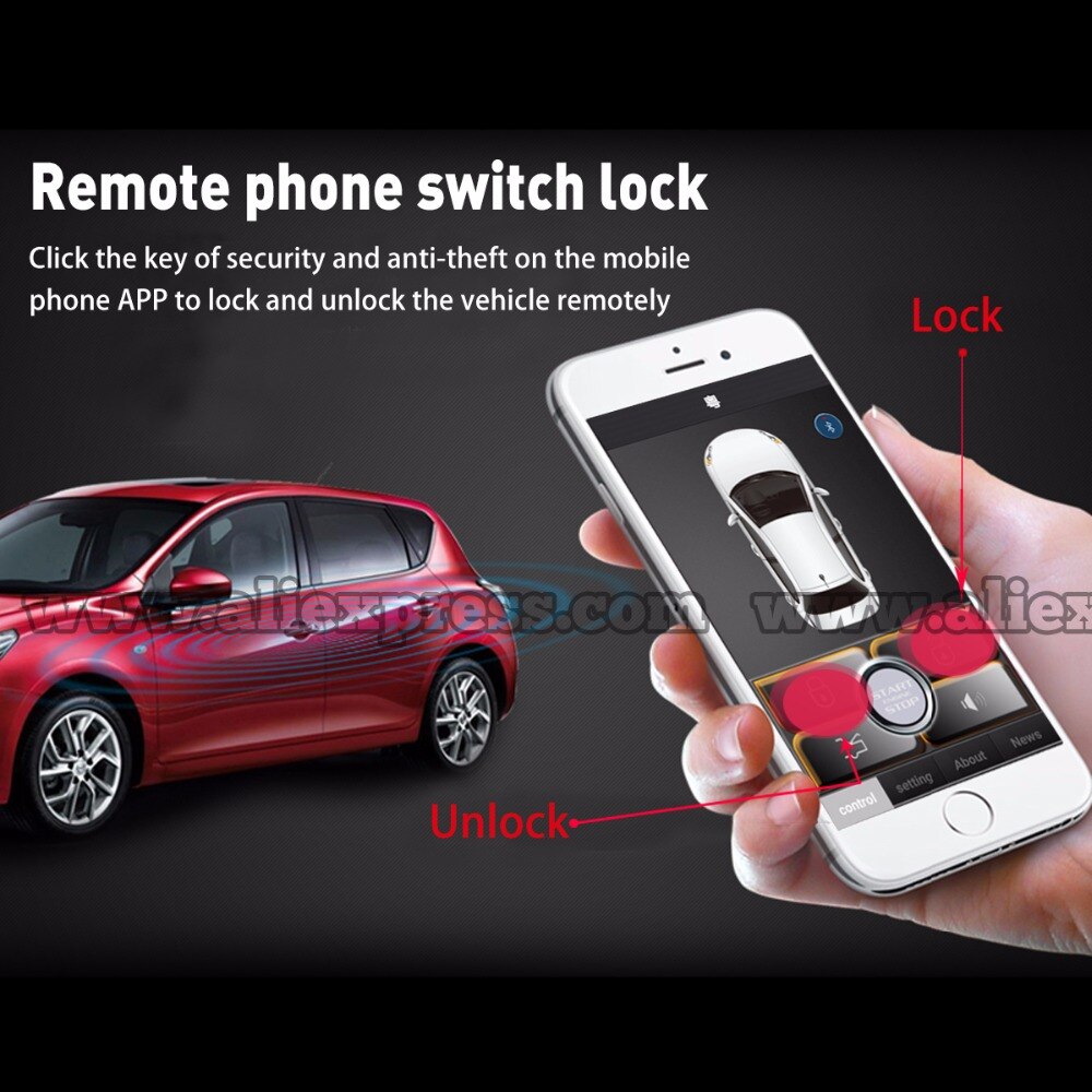 Smart key smartphone bil pke alarmsystem kompatibelt med ios og android telefon bil smart motor start stop universal