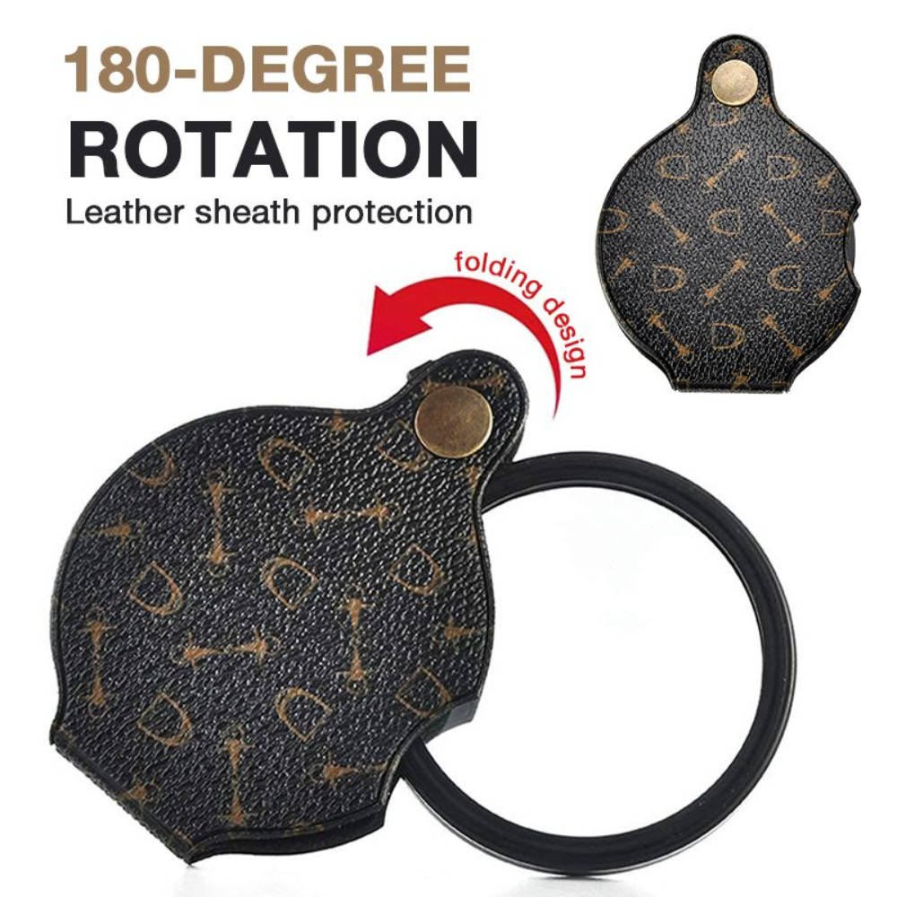 15X Pocket Magnifying Glass 70mm Diameter Handheld Folding Portable Loupe PU Leather Reading Jewelry Appreciation Magnifier
