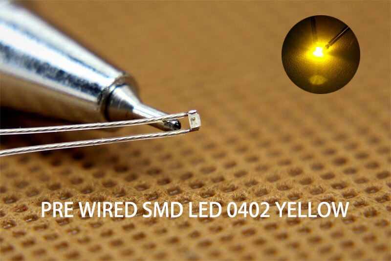 20Pcs Smd 0402 Led Licht Pre-Gesoldeerd Ptfe Wire Leads Rood Geel Groen Blauw Oranje Wit T0402: Yellow