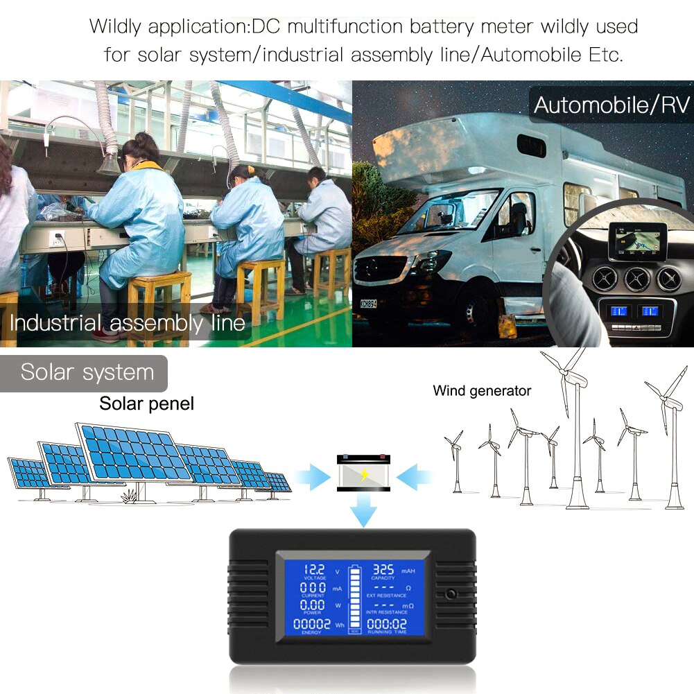 DC Multifunction Battery Monitor Meter 50A/200A/300A LCD Display Digital Current Multimeter Voltmeter Ammeter for Cars Solar