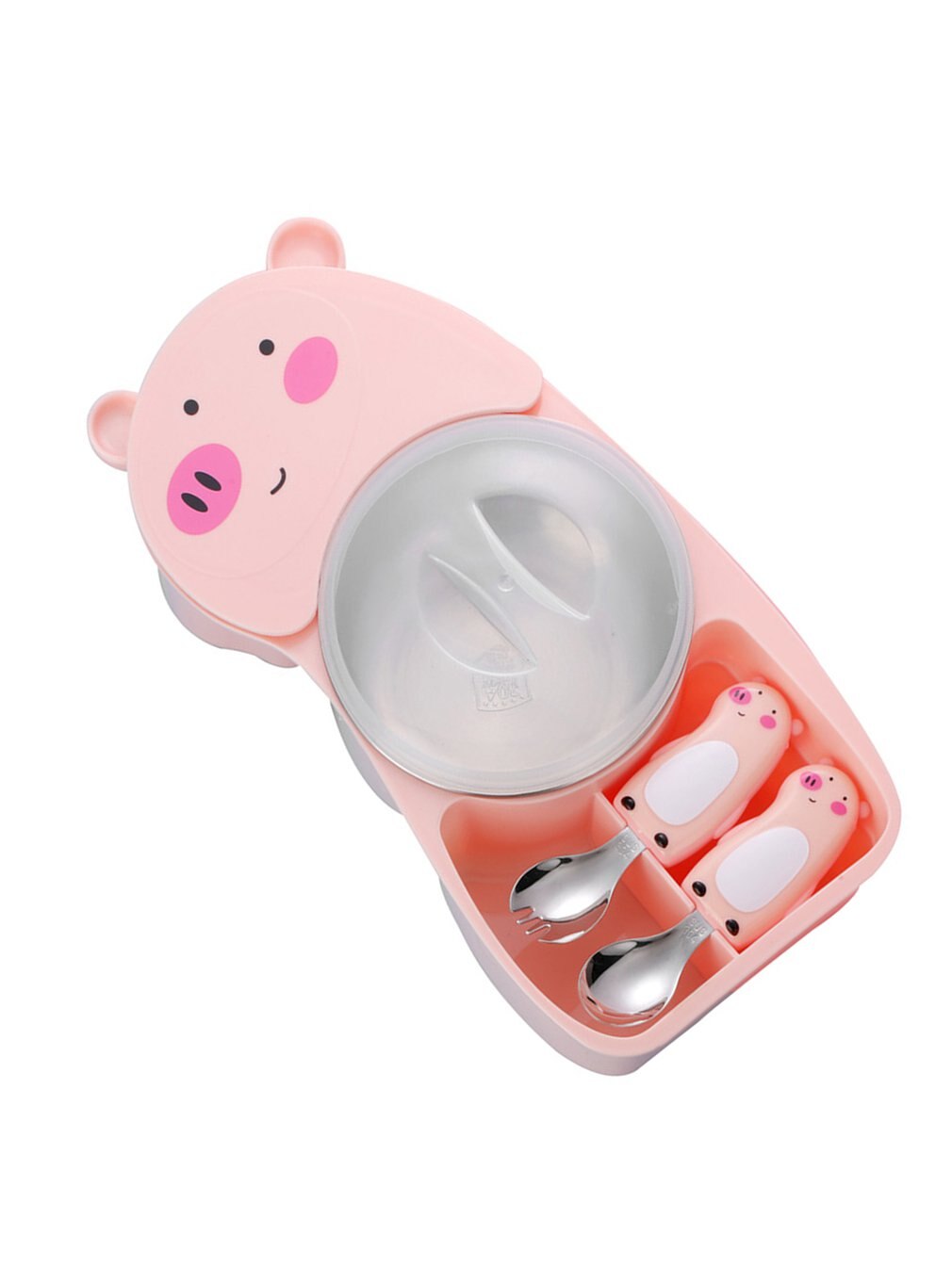 bébé imprimer dessin animé motif dîner assiette divisée enfants alimentation plaque Portable enfant alimentation plaque bébé dîner assiette: Pink