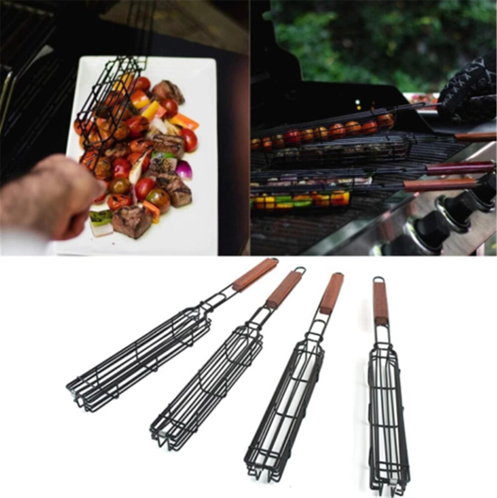 Barbecue Grill Basket Stainless Steel Kebab No Stick Basket Cooking BBQ Grill Mesh Kitchen Tools kitchen accessories