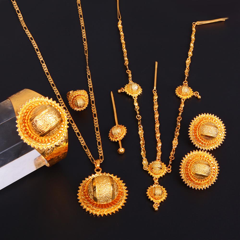 Äthiopischen Gold Farbe Schmuck setzt Frauen Habesha Stil modisch Afrikanische Braut Hochzeit Jewlry