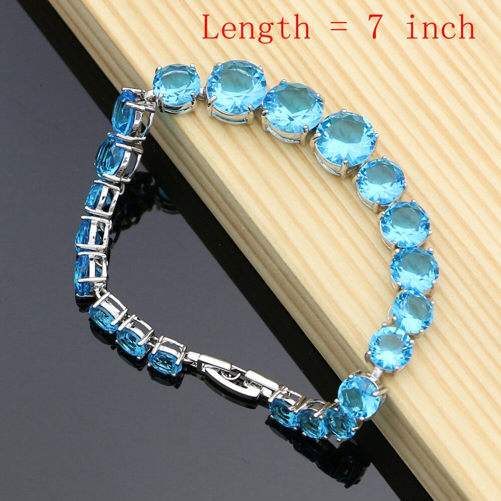 Blau Kristall Schmuck setzt Für Frauen 925 Silber Kostüm Schmuck Bausätze Ohrringe/Anhänger/Ringe/Armbinde/Halskette einstellen