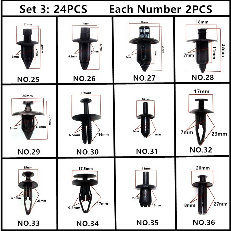 For Toyota Tundra Solara Scion Car Bumper Fender Wheel Arch Door Panel Trim Roof Cover Trunk Strip Snap Rivet Fastener Clips Kit: 24PCS Mixed Set 3