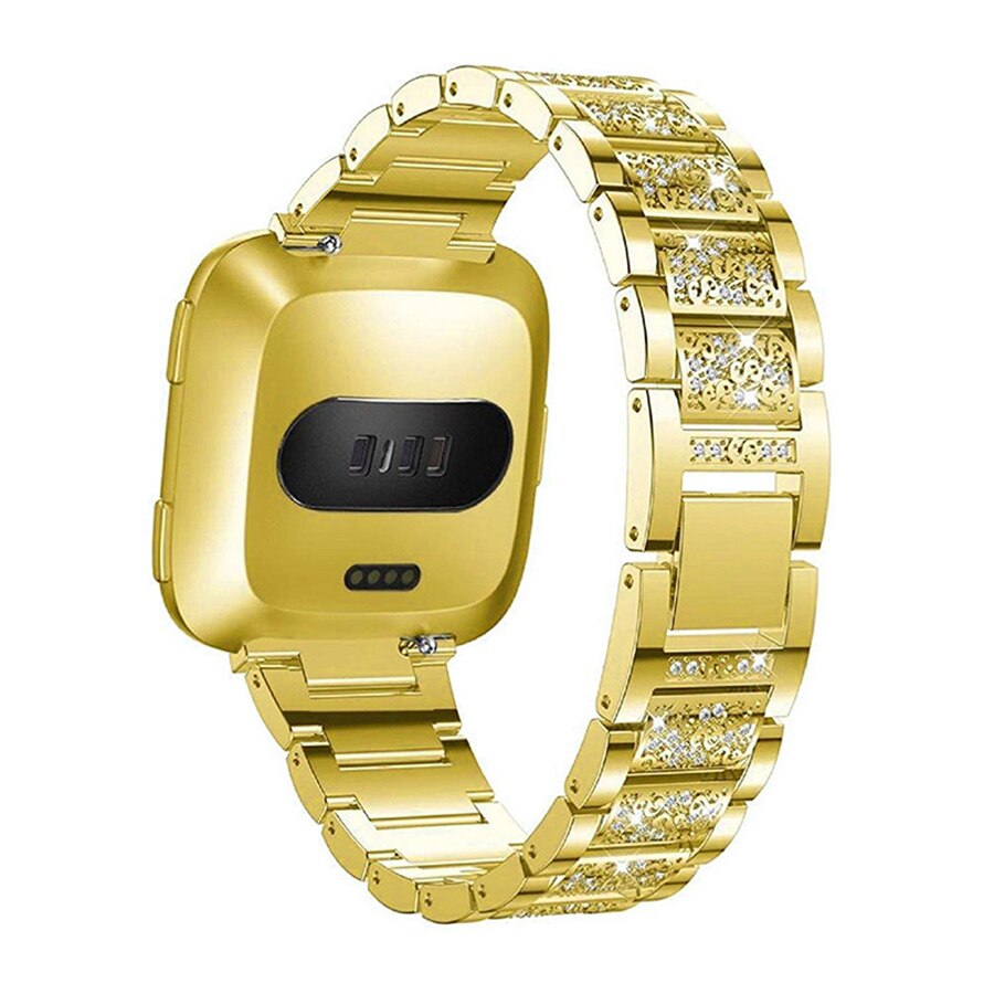 Bling smartklokke erstatningsbånd til fitbit versa/versa 2 stropper til kvinner oppkledd metallarmbånd smykker armbånd rosa rosa