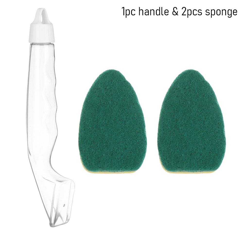 Replaceable Cleaning Brush With Refill Liquid Handle Scouring Pad Sponge Brush Dispenser Dish Scrubber Home Washing Tool: 2