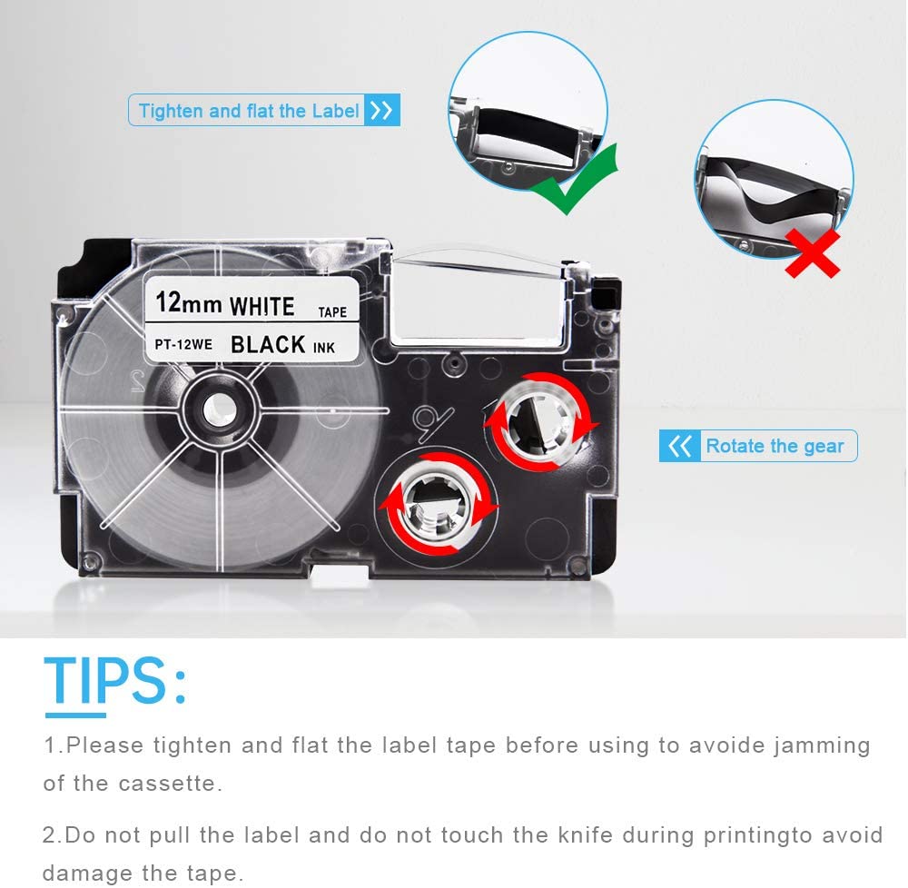 Absonic 4PCS XR-12X XR-12WE Black on Clear/White Label Tape Cartridge Compatible for Casio KL-120 KL-100 KL-820 KL-7200 Printer