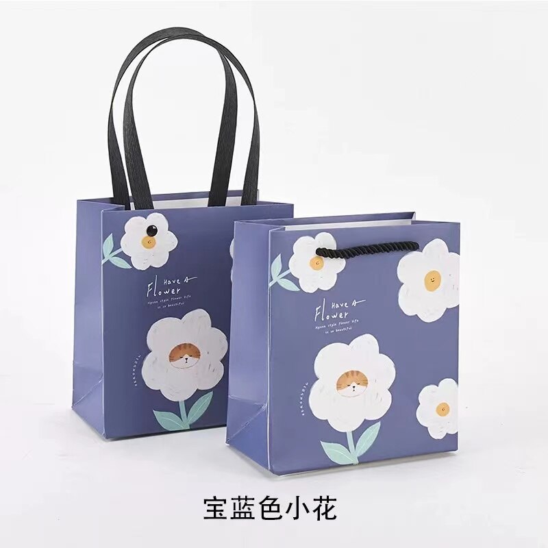 6 Stk/pak Cartoon Papieren Zakken Kraft Voor Festival Met Handvat: Deep Sapphire / 14x15cm