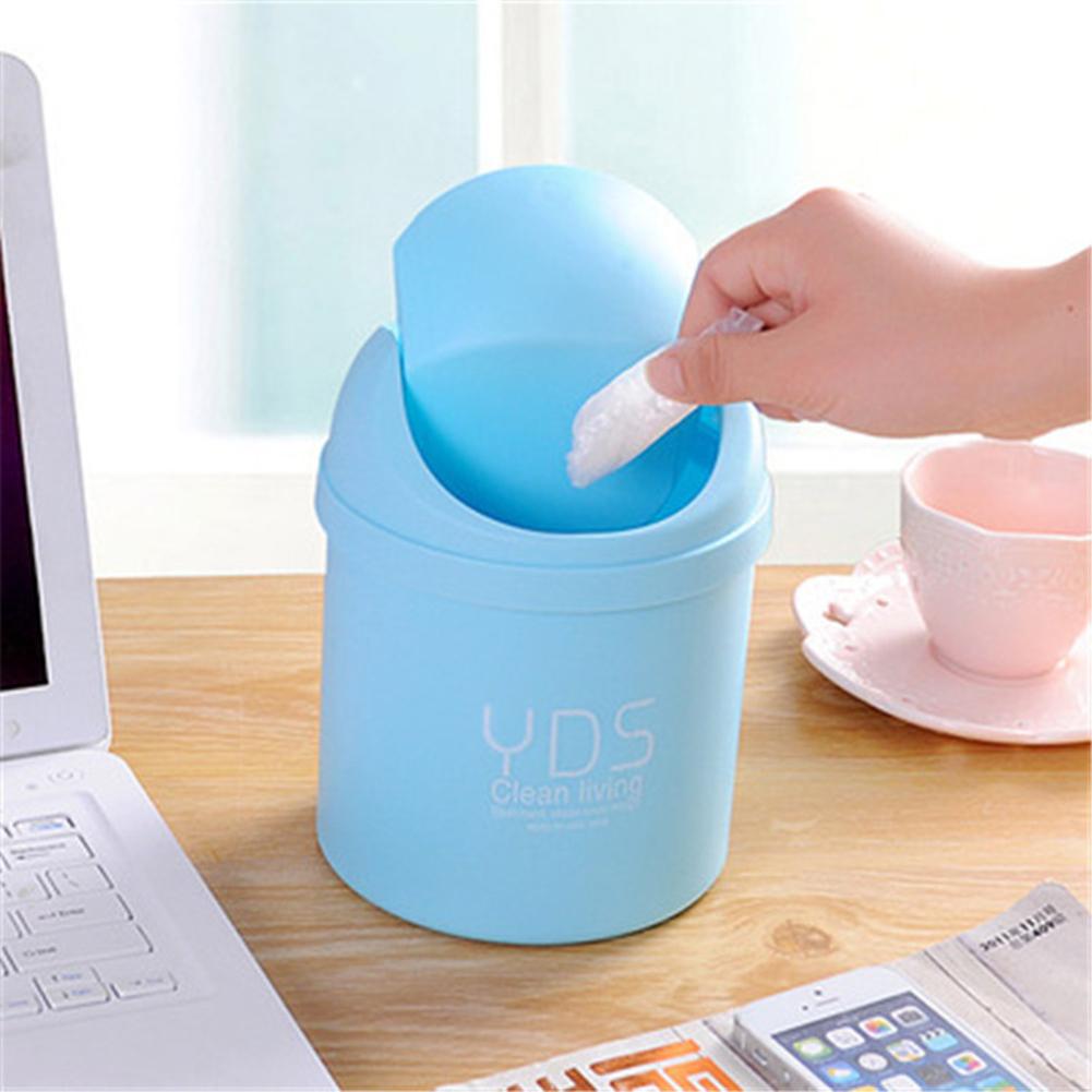 Mini Waste Bin Desktop Home Garbage Basket Table Trash Can Swing with Lid Office Household Mini Trash Can