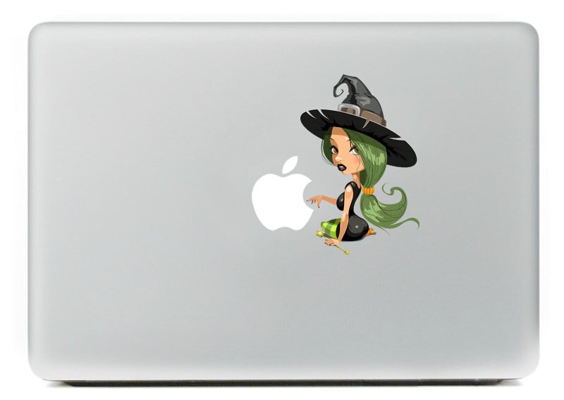 Leuke groene haar heks Vinyloverdrukplaatjesticker voor DIY Macbook Pro/Air 11 13 15 Inch Laptop Case Cover Sticker