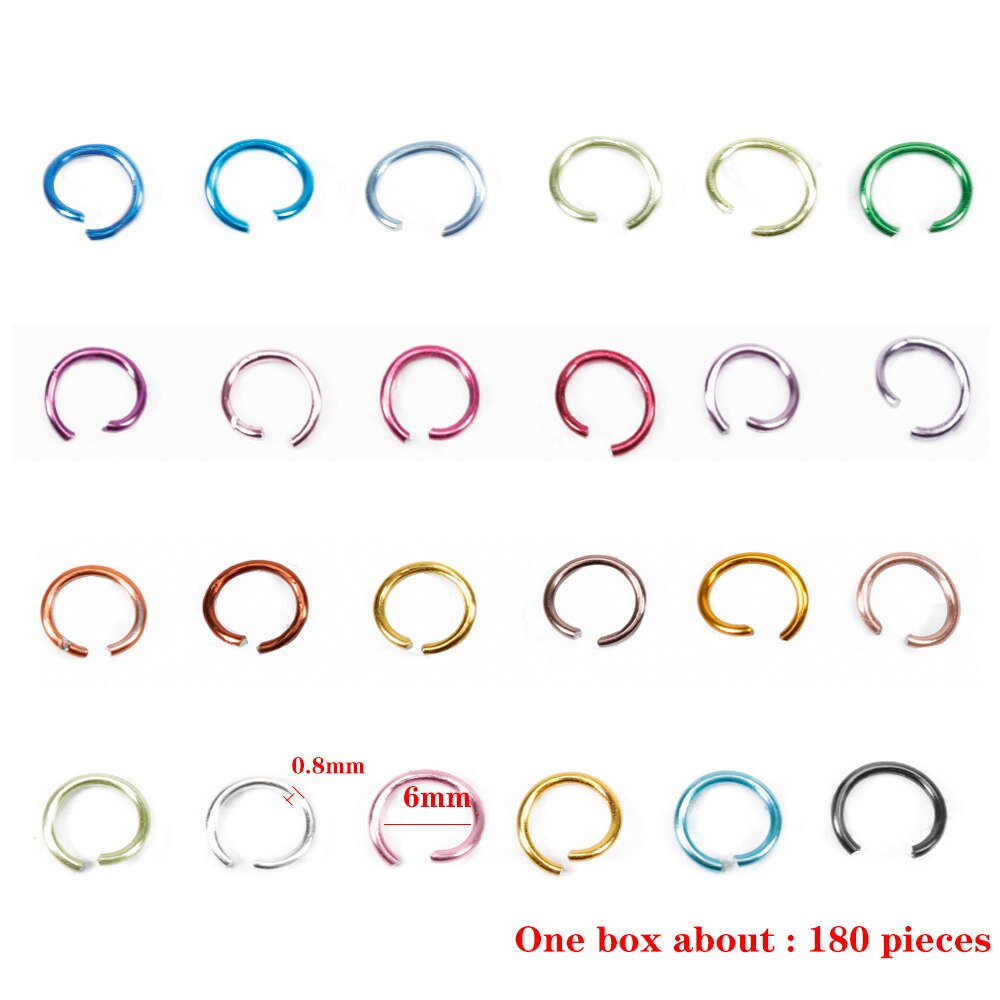1080 stk / kasse blandede farver 6mm aluminium åbne spring ring split ringe til diy smykker gør at finde håndværk tilbehør stik