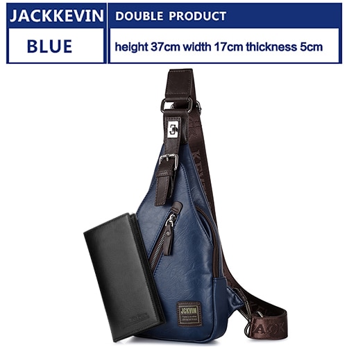 JackKevin Männer der Crossbody-tasche Diebstahlsicher Drehbare Taste Öffnen Leder Brust Taschen Männer Schulter Taschen Brust Taille Pack: Blue suit