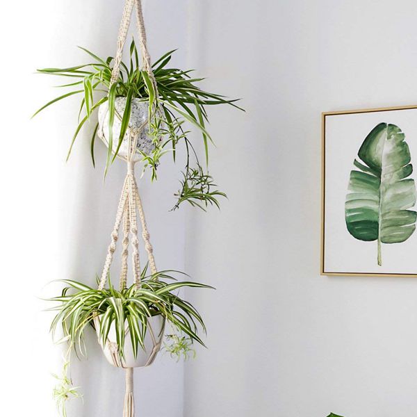 Macrame Plant Hangers - 4 Pack, In Different Designs - Handmade Indoor Wall Hanging Planter Plant Holder - Modern Boho Home De