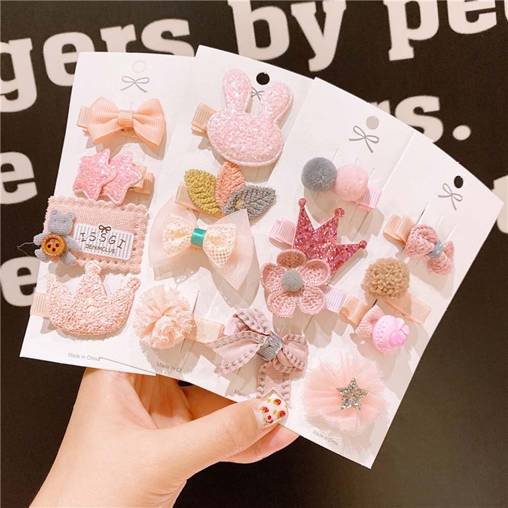 Korean Baby Hair Accessories Bow Star Crown Girls Hairpin Pink Set Children Cute Hair Clip