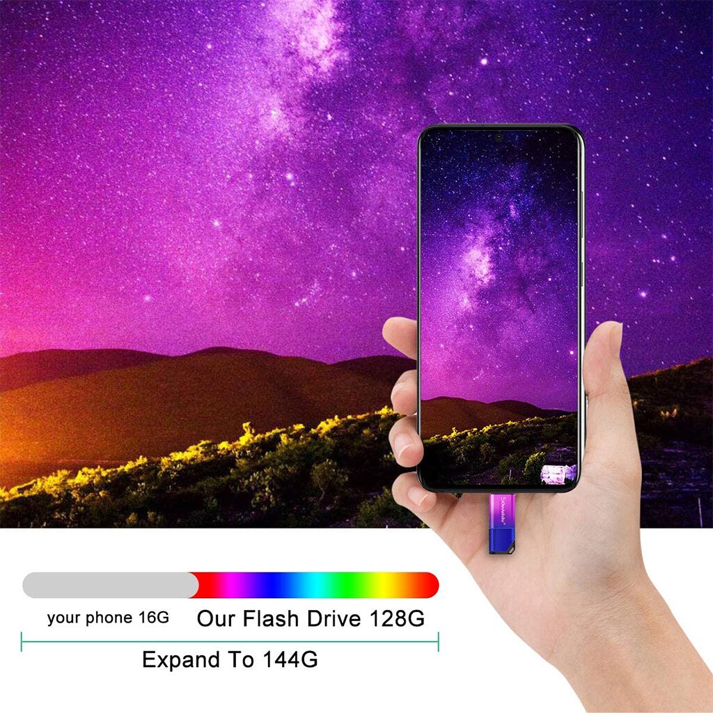 Met Adapter Flash Drive 64Gb 128Gb Usb Memory Stick Usb 3.0 Kleurrijke Gradient Verlichting TYPE-C 32Gb 16gb Hoge Snelheid Mini Usb 3.0