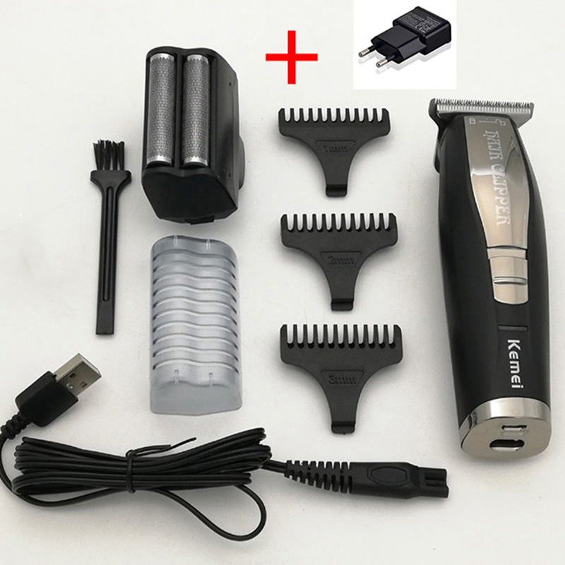 Kemei 2 in 1 Haar Bart Trimmer Elektrische Rasierer für Männer 0mm Glatze Haar Haarschneidemaschine Kolben Rasiermesser beenden Rasieren maschine: Schwarz