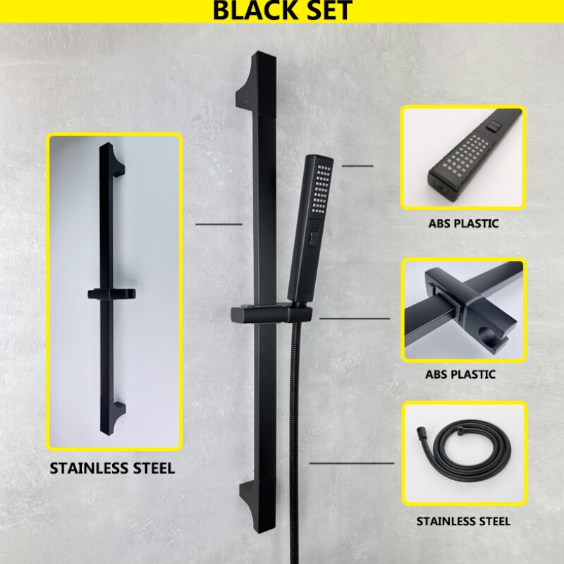 2 Functions ABS Hand Shower Sliding Bar Set Bathroom Fixture Adjustable Holder with Brass Connector Plug Chrome Matt Black: Black Set