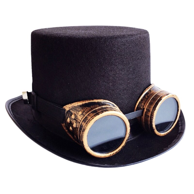 Vintage svart steampunk hatt utrustning glasögon punk hatt gotisk huvudbonad festdekoration hatt halloween tillbehör: B