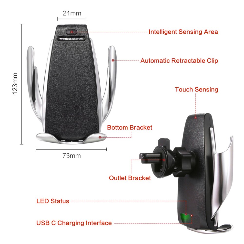 Automatic Clamping 10W Fast Car Wireless Charger for Samsung S21 S20 iPhone Infrared Sensor Phone Holder Mount