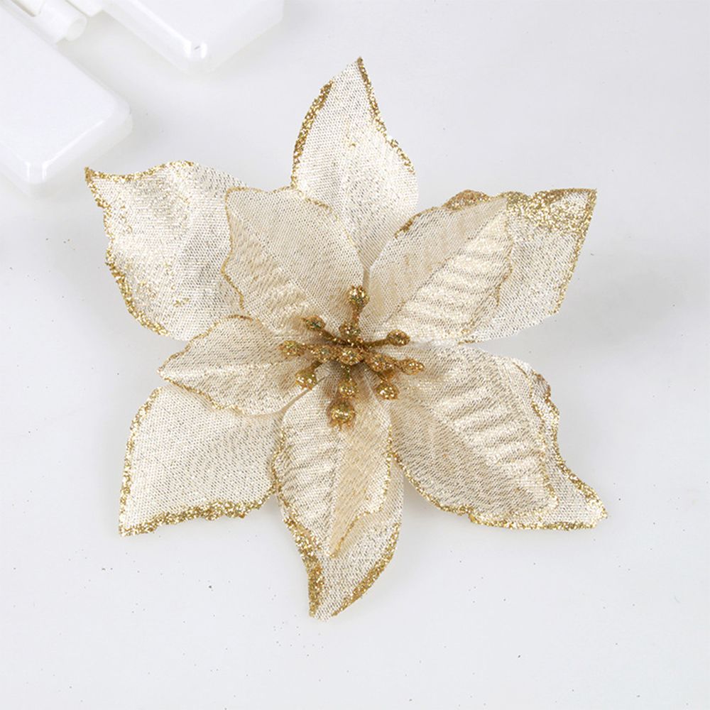 10 stks/set Glitter Bloemen Kunstmatige Kerst Decoraties voor Huis Kerstboom Ornamenten Xmas Tree Nieuwjaar Decor praktische: gold