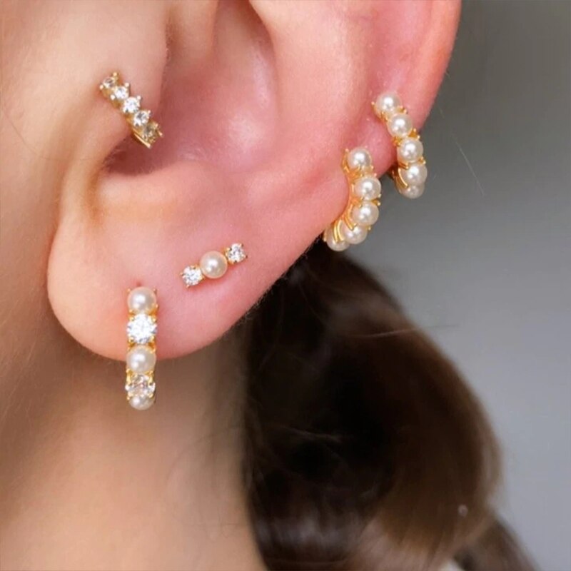 Inmaker Trend Parel Zirkoon Piercing Kraakbeen Oorringen Voor Vrouwen Geometrische Crystal Ronde Huggie Oorbellen Sieraden