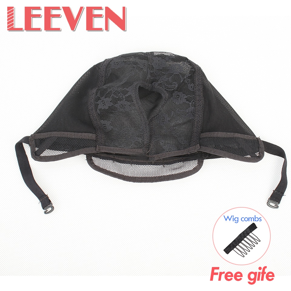 Leeven 1 pièces U séparation perruque casquette pour faire des perruques avec sangle réglable sur le dos tissage casquette taille Ventilation filet de cheveux noir