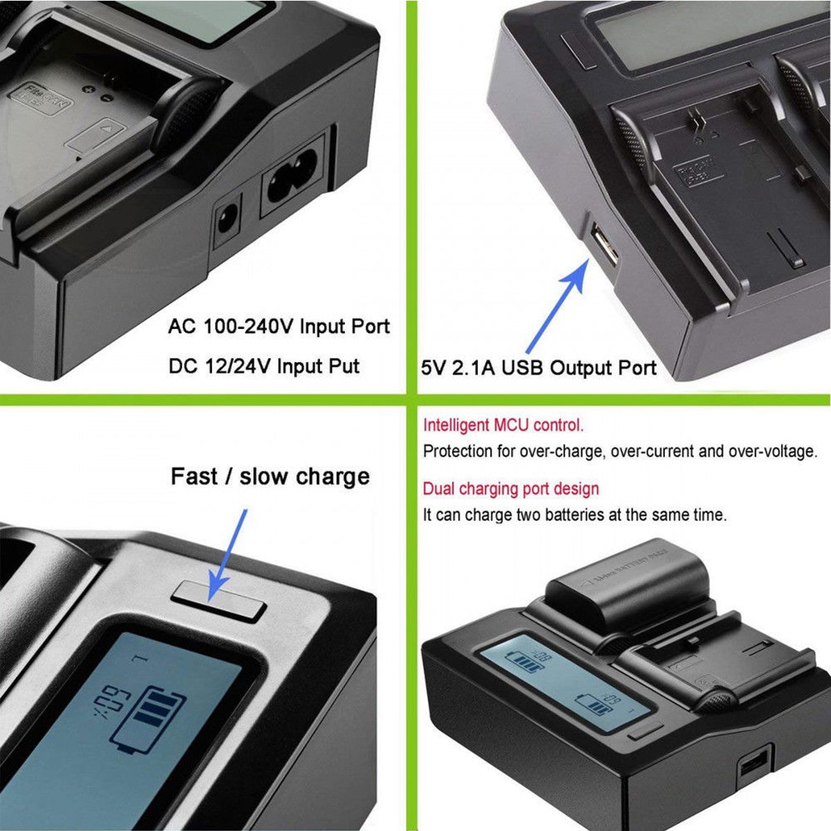 Battery Charger for Panasonic AG-3DA1E, AG-EZ50, EZ50U, AJ-PG50, AJ-PCS060G, AG-DVX100B, DVX100BP, AJ-PX230, AJ-PX270 Camcorder