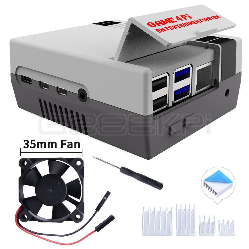 GeeekPi Game 3Pi/4Pi NES 3Pi/4Pi Style Case Kit ABS 3510 Functional Cooling Fan Heatsinks for Raspberry Pi 4 B or 3B+/3B/2B
