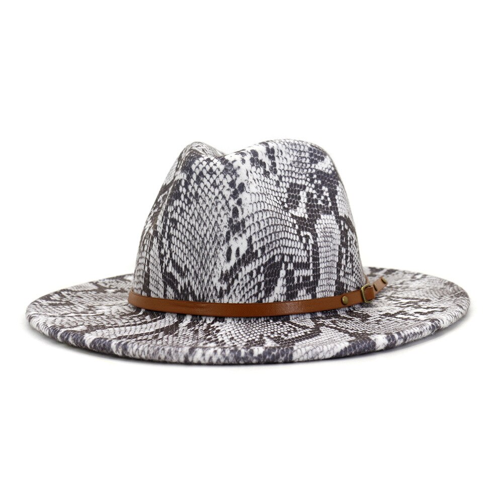 Autumn Winter Snakeskin pattern Fedora Top Jazz Hats Wide Brim Fedora Hats for Woman