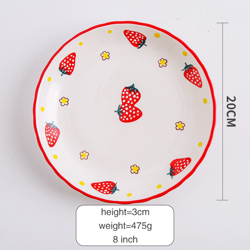 Ceramic Plate Cutlery Strawberry Sun Flower Cartoon Pattern Home Cute Steak Western Food Main Dish Taste Dish Kitchen Tool: 8-Strawberry