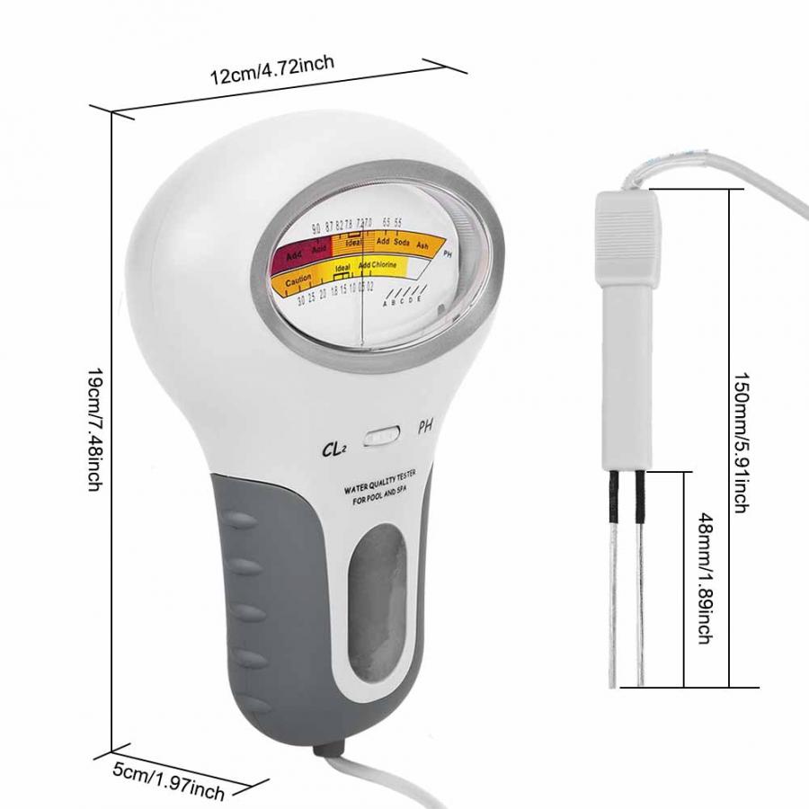 2 in 1 Accurate PH&Chlorine Tester Meter Water Testing Device CL2 Measuring for Swimming Pool Aquarium Spa