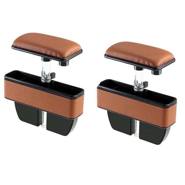 Verstelbare multifunctionele grote opbergruimte armsteun middenconsole pu-leren pads universele auto middenconsole armsteunen: Bruin 2 stuks