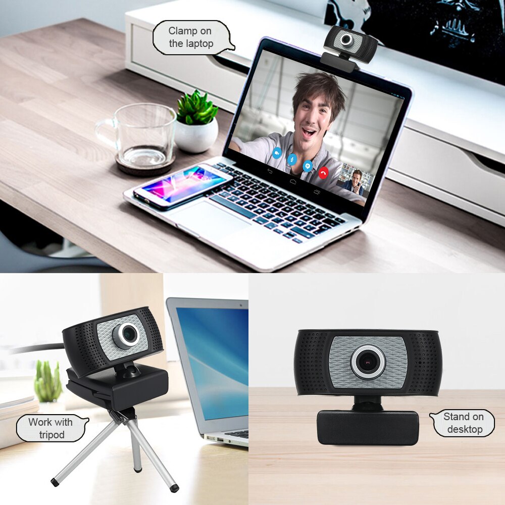 1080P Web Camera HD Webcam Desktop Laptop USB2.0 720P Web Cam Built-in Mic for Live Broadcasting Video Calling Online Lesson