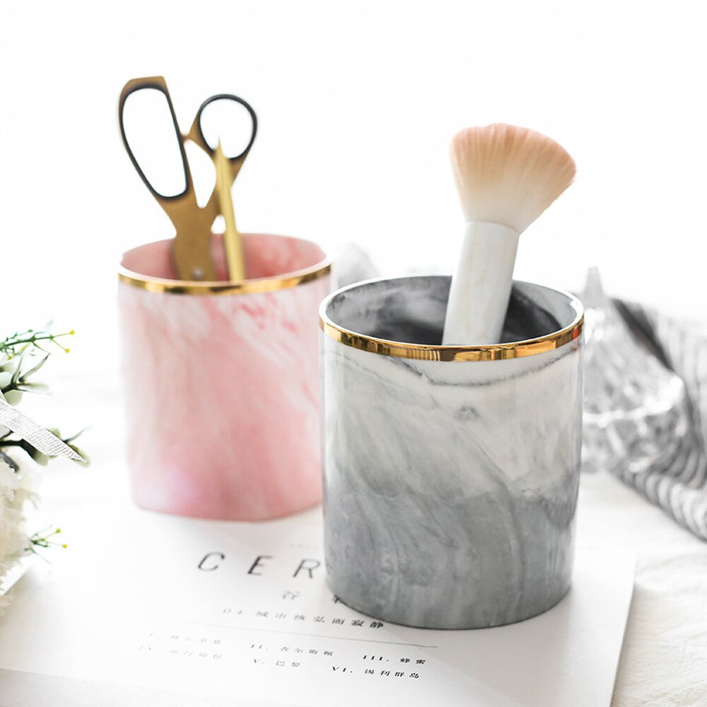 Minimalistisk nordisk marmor makeup børste opbevaringsflasker krukker æske ins stil porcelæn keramisk pensel pen holder