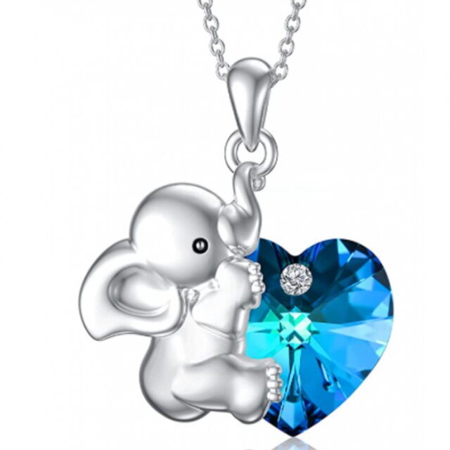 Härlig kvinnlig elefant hänge kärlek blå elefant halsband färg elefant hjärta halsband klassisk årsdag: Blå