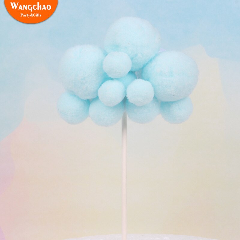 Pink White Blue Cotton Clouds Cake Topper Wedding Princess Happy Birthday Cake Topper Party Supplies Baby Shower Accessories