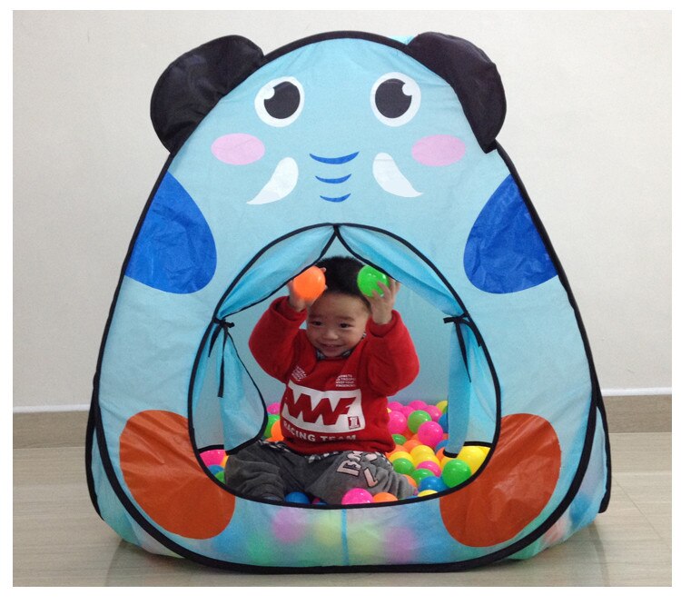 [grappig] binnen buiten kamperen cartoon dier olifant hondenhok tent oceaan ballenbad baby park picknick spel speeltent: Blauw
