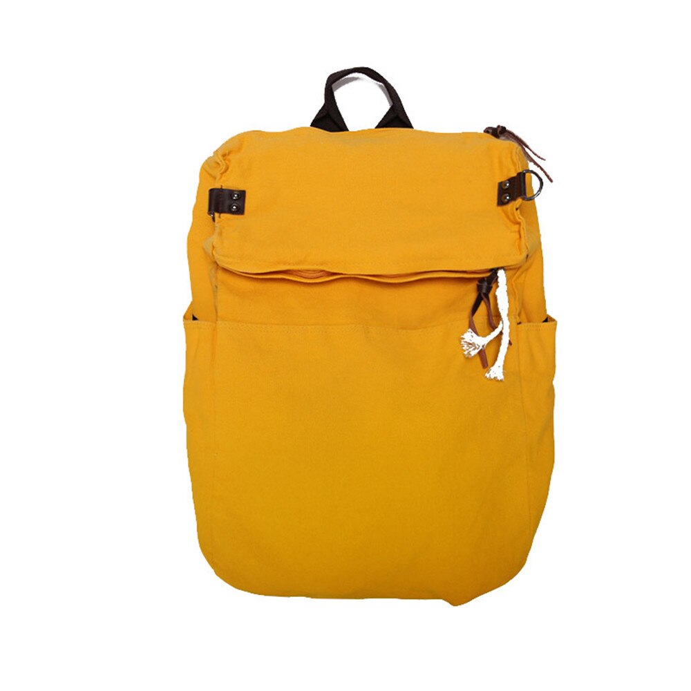 Mochila de viaje de gran capacidad de Color sólido, mochila de lona para ordenador portátil, mochila para mujer, mochila escolar para adolescentes, bolsa de hombro de viaje diario: Amarillo