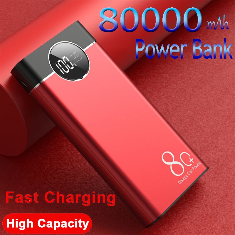 80000 mah power bank stor kapasitet bærbar lader utendørs hurtiglading 2 usb powerbank for samsung xiaomi iphone