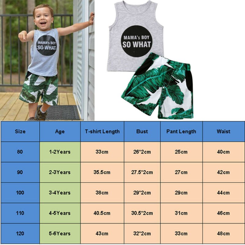Toddler kid baby boy bomuld hawaii t-shirt toppe+bukser outfit sommertøj