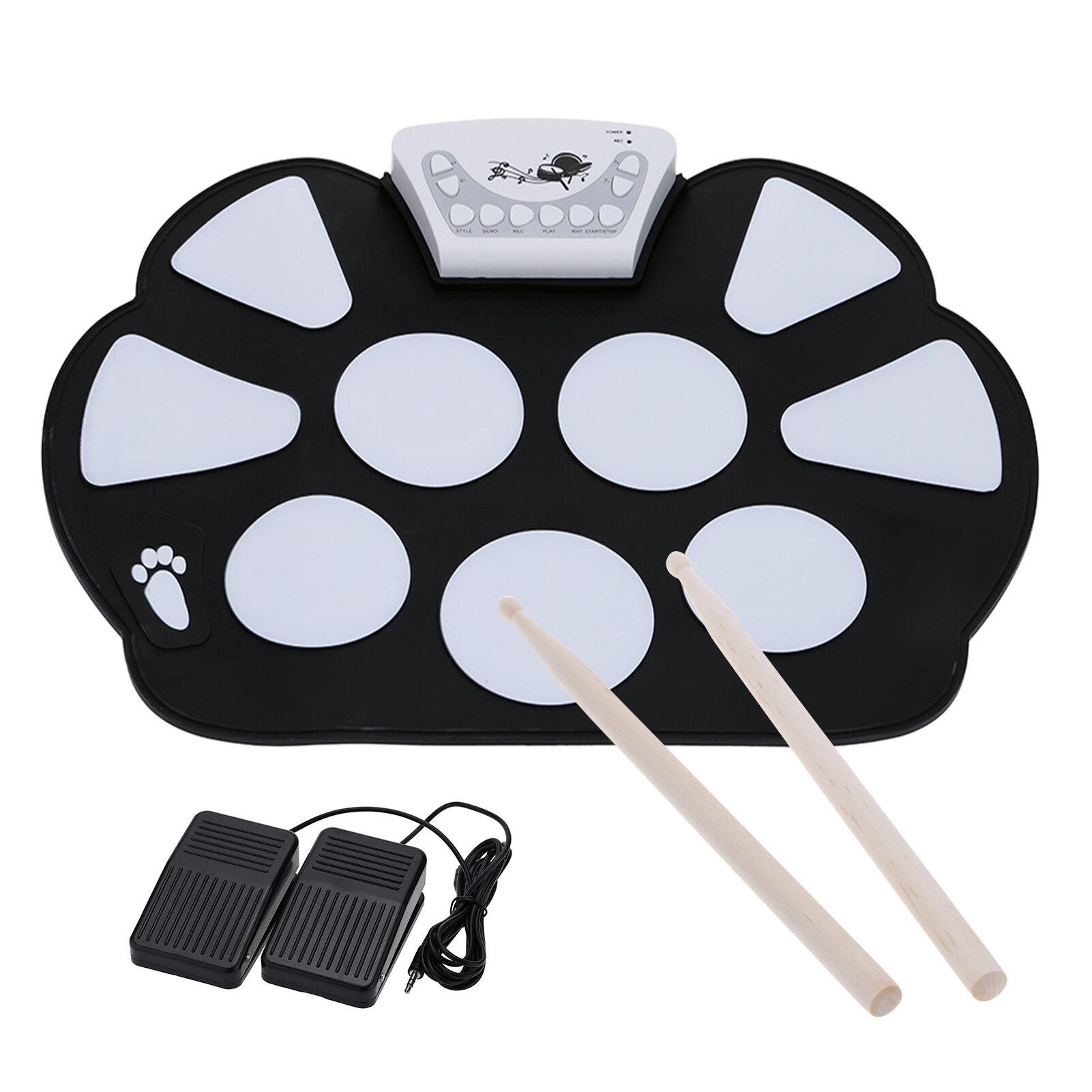 A Series of USB Roll-Up Silicon Drum Set Digital Electronic Drum Kit 7 Drum Pads with Drumsticks Foot Pedals for Beginners