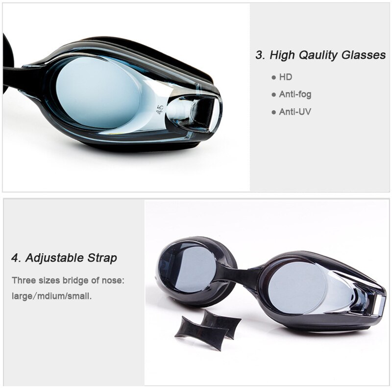 Myopia Nearsighted Corrective Prescription Swimming Goggles (-1.5 to -8.0 Diopters) with Anti Fog and UV Protection Lenses