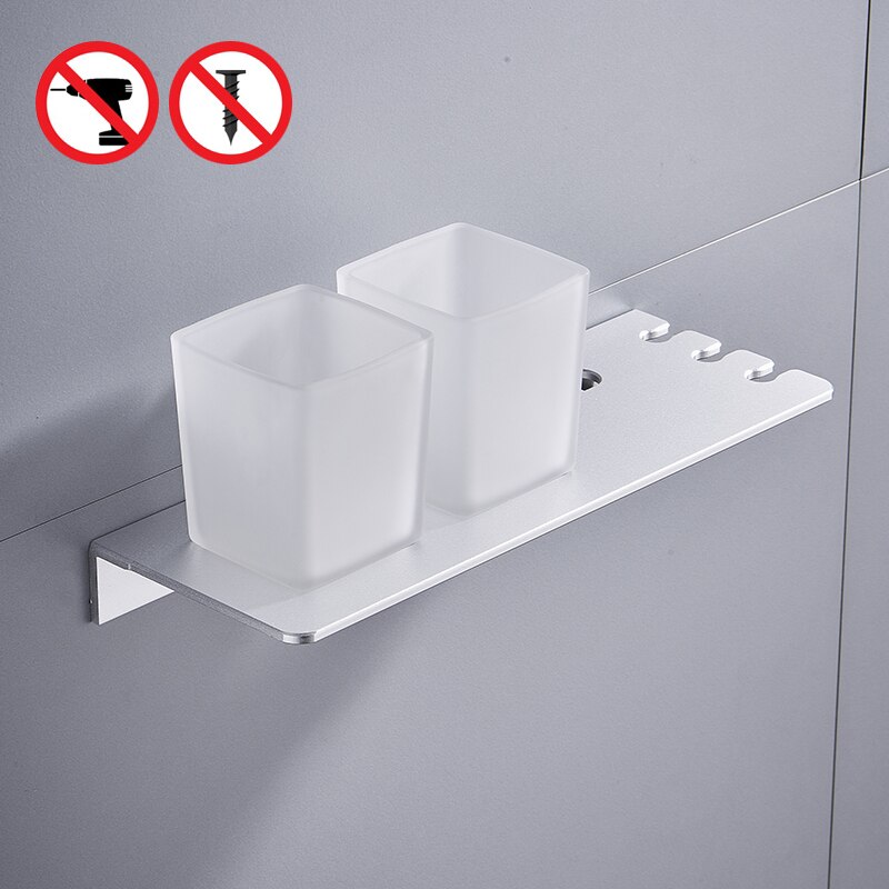 Ellen selvklæbende badeværelse kopholder sort tandbørsteholder badeværelse tilbehør væg kopholder metal  ml6037: Sølv dobbelt kop
